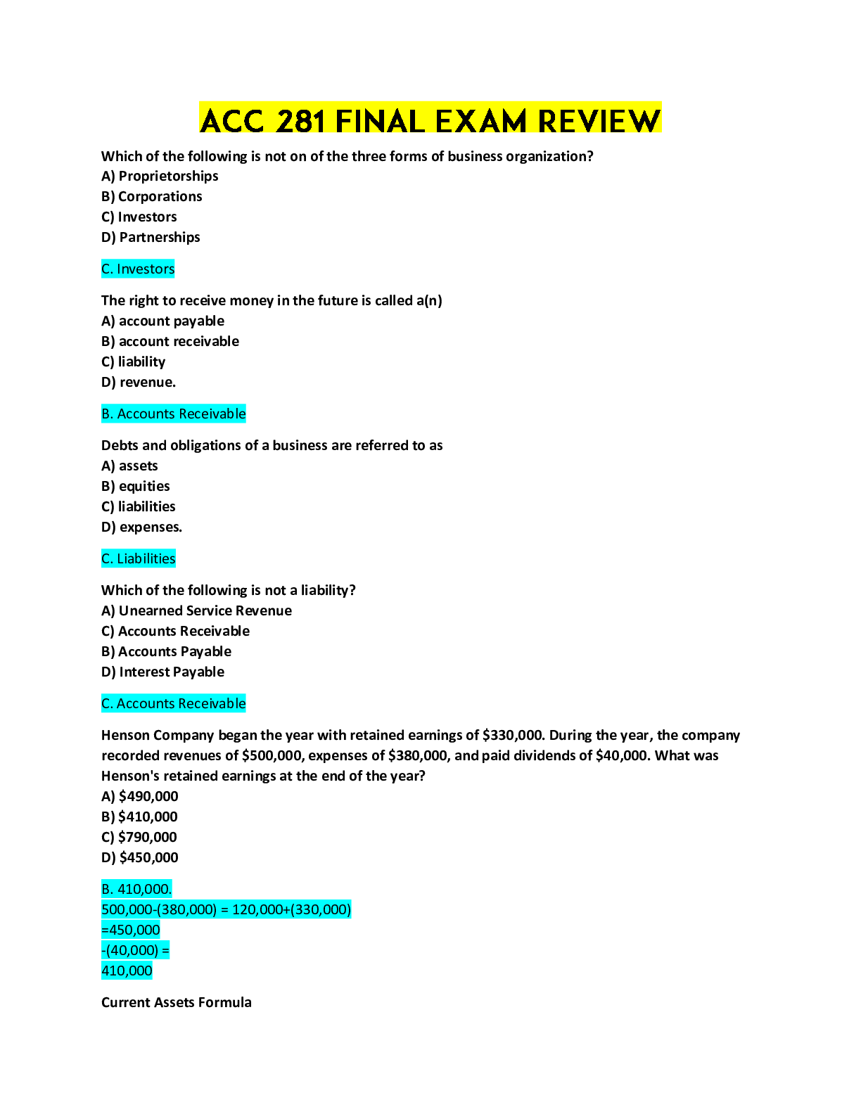 Preview image for ACC 281 FINAL EXAM REVIEW (Questions & Answers)